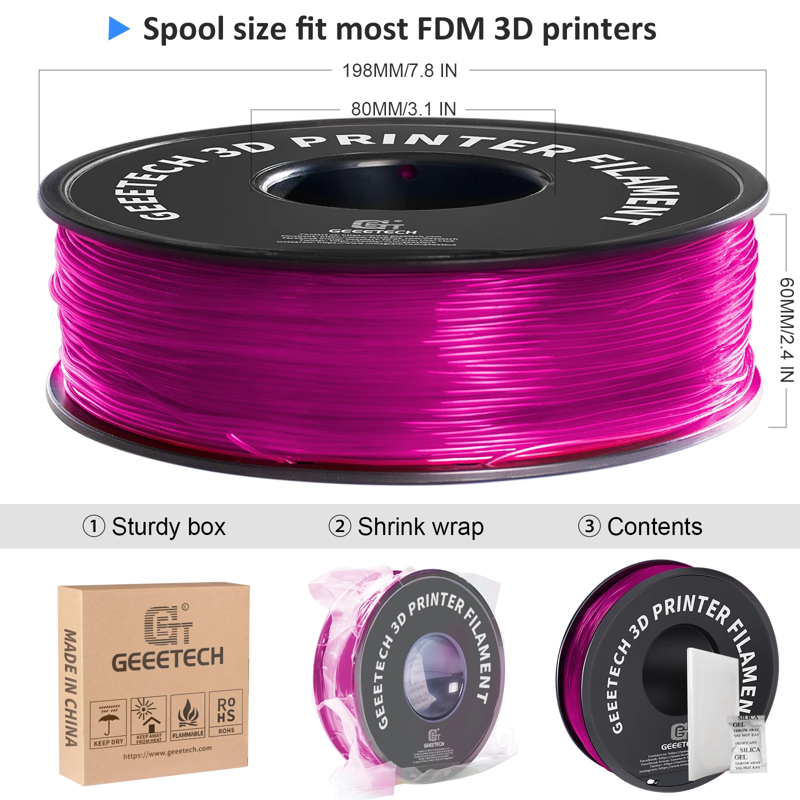 Premium TPU 3D Printer Flexible Filament - 1kg Spool, 1.75mm, Non-Toxic, Vacuum Packed, Shore Hardness 95A