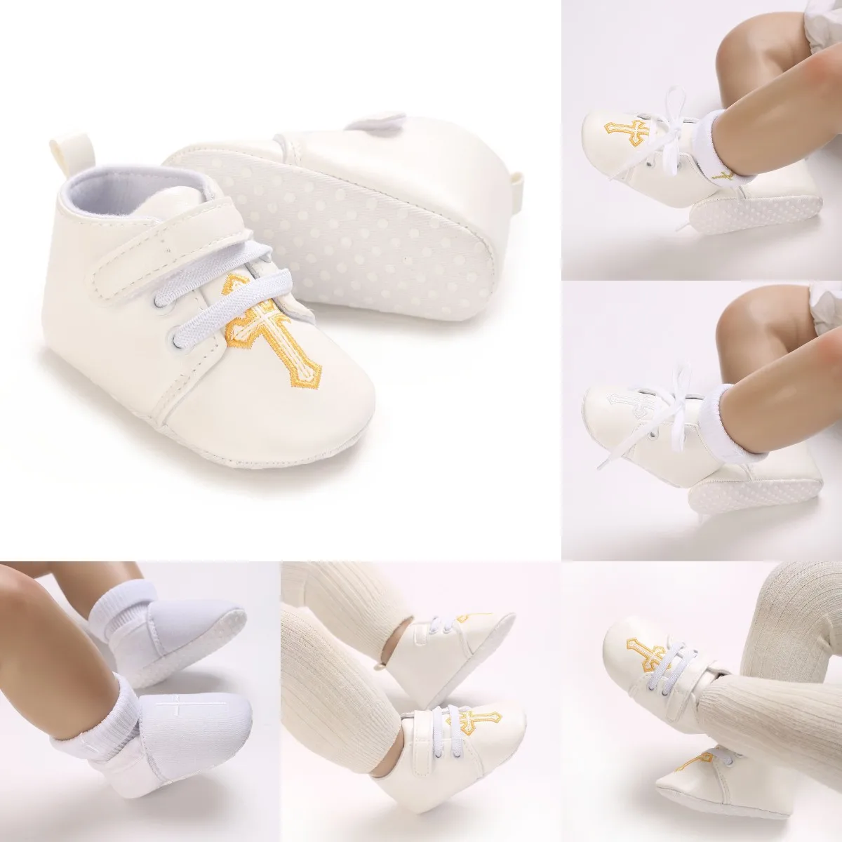 【Best SKU活动价 Guaranteed】 Soft Sole Non-Slip Walking Shoes 0-18 Months Baby's First Baptist Shoe: Newborn Boys and Girls' White Baptist Shoes