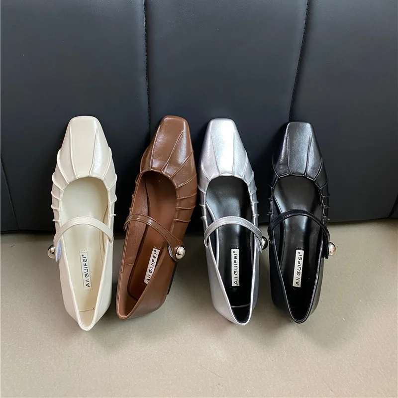 

Shoes Woman Flats Casual Female Sneakers Modis Square Toe Soft Autumn Low Heels Dress Grandma On Heels 2024 New Fall Summer Rubb