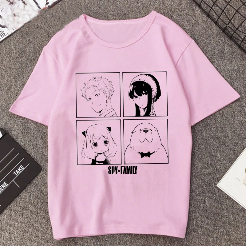thumbnail image 1 of Camiseta estampada de Manga Anya Forger para mujer, remera de Anime Rosa divertida de la familia Spy X, playera informal Harajuku de Manga corta para mujer, 1 of 5