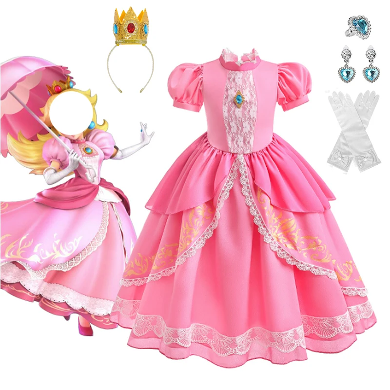 

Girls Princess Costume Peach Cosplay Dress Halloween Fancy Clothes Kids Birthday Christmas Fantasia Outfits Prom Gowns 3 6 8 10Y