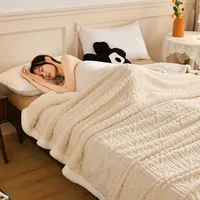 2024New Jacquard AB Edition Tafu Fleece Lamb Fleece Multi functional Blanket Double layer Thickened Office Napping Blanket Cover 2