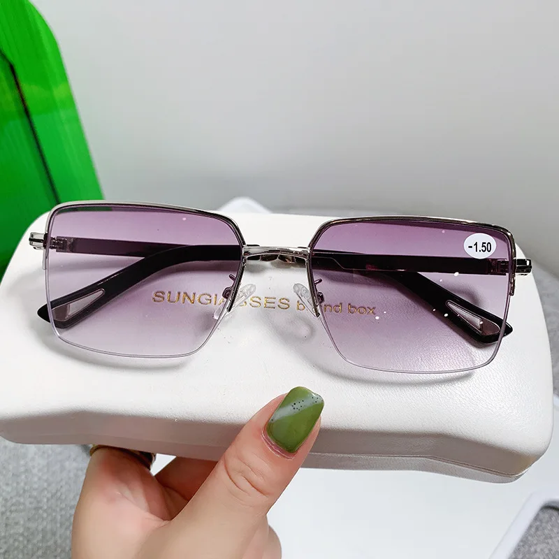 Gradient Gray Finished Myopia Glasses Half Frame WOmen Men Myopic Spectacles Frames-1.0-1.5-2.0-2.5-3.0 For eyeglasses frames eyeglass frames myopia glasses optical glasses