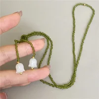 Perles de cristal d'olive blanc muguet, colliers enveloppés Double couche pour femmes, divers méthodes de port, pendentif П®д Garona ». 1