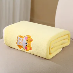 Plush Embroidered Animal Infant Towel and Swaddle Blanket (YELLOW)