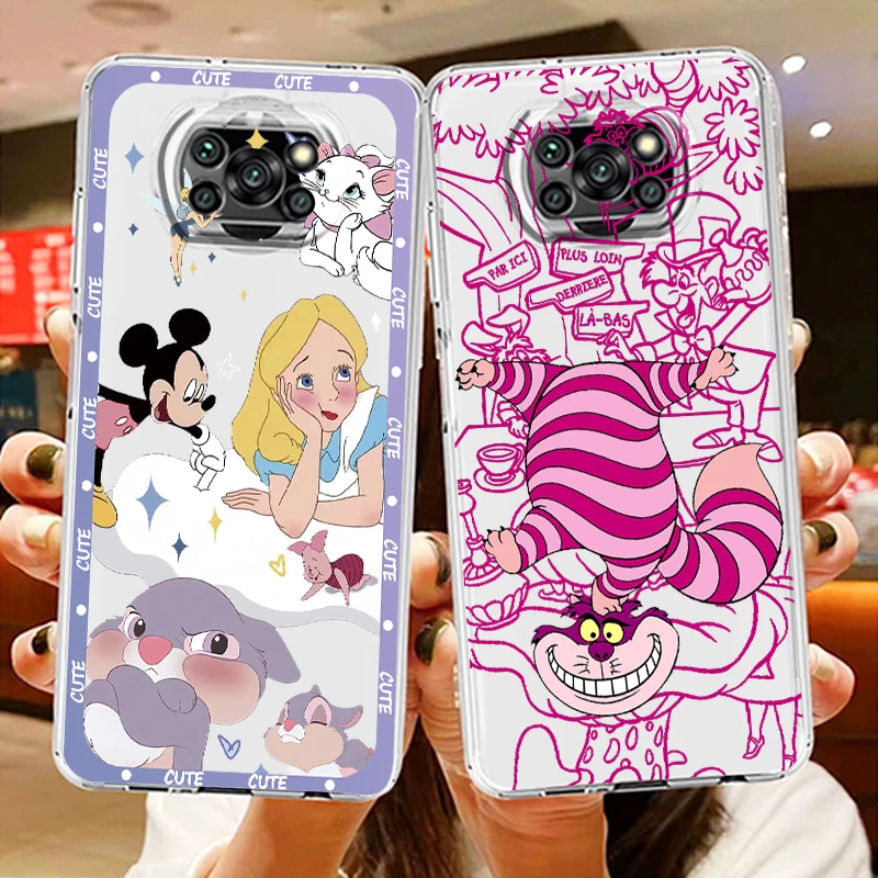 

Disney Alice Cheshire Cat Transparent Phone Case For Xiaomi Mi Poco X5 X4 X3 M5 M5S M4 M3 F5 F4 F3 F2 C40 Pro GT NFC 5G