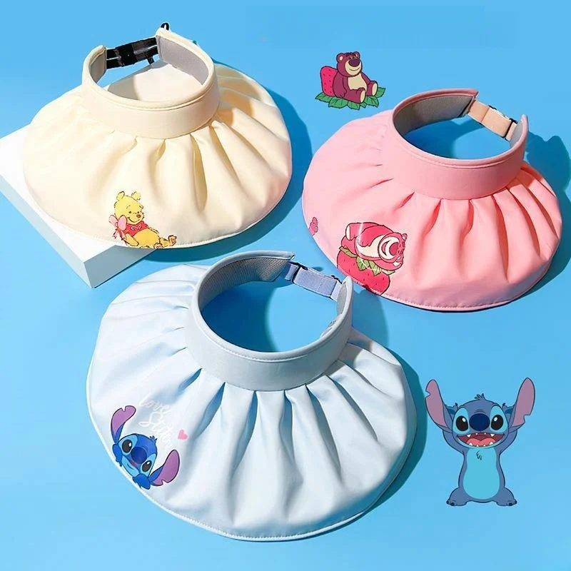 MINISO Disney Lotso Children's Sun Protection Hat Kawaii Adjustable Pooh Children Visor Hat Breathable Cartoon Stitch Kids Caps