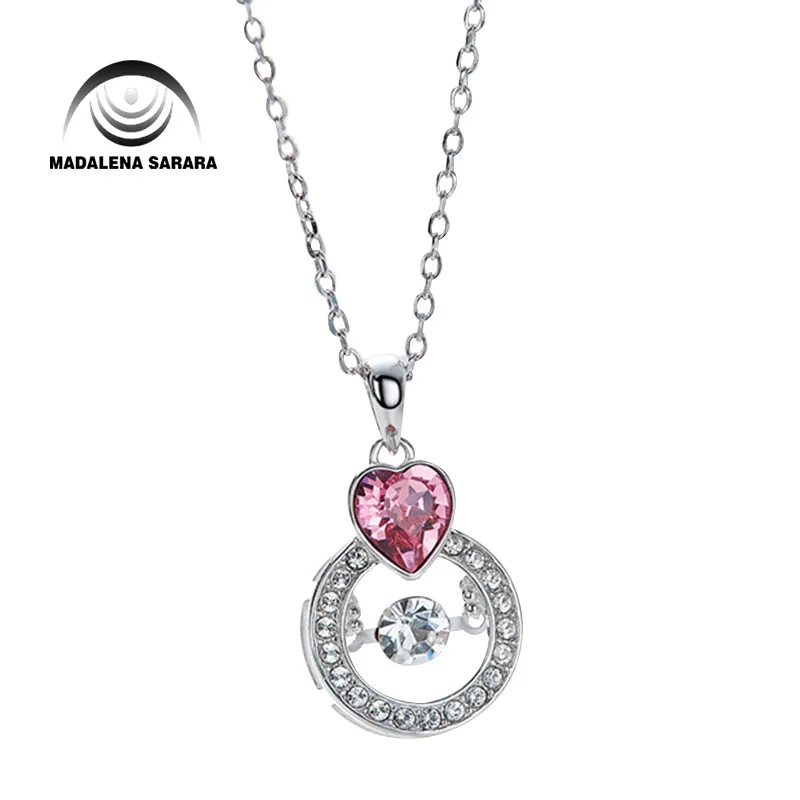 

MADALENA SARARA AAA Synthetic Quartz Stone Smart Rotation Fashion Red Heart Pendant Necklace S925 Chain Necklace