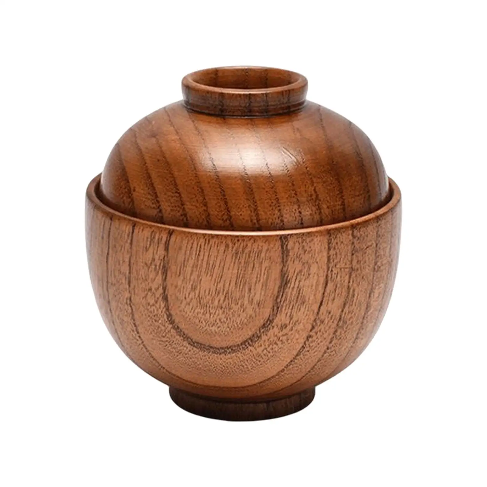Wooden Bowl With Lid Rice Serving Bowl Food Container Tableware Food Utensil