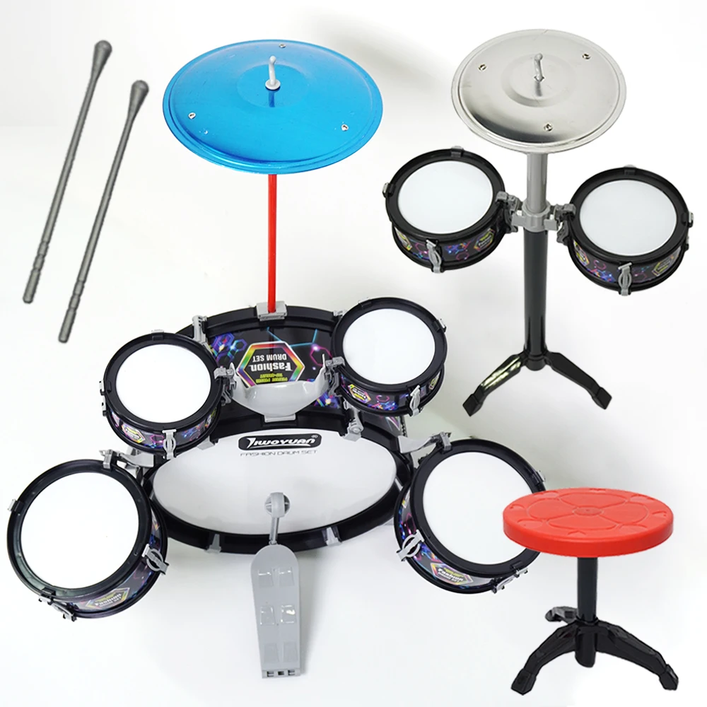 Kids Drum Set Toddler Jazz 7 Drums With Small Stool Drum Stick Set Music Instrument Educational Toy Beginners Montessori Gift 4