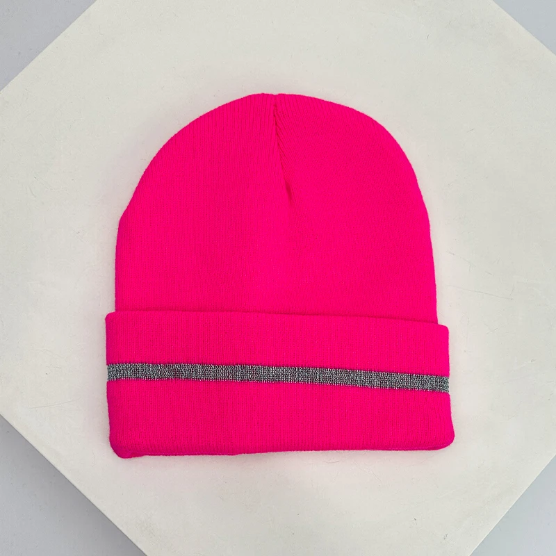 Bonnets Tricotés Unisexes à Rayures Réfléchissantes, Lumineux