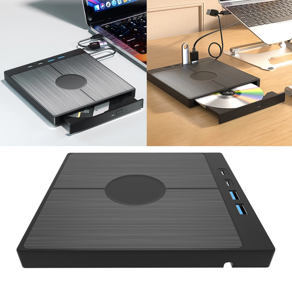 7 in 1 외장 CD/DVD 드라이브 DVD 플레이어, 2 USB/C타입 포트, USB 3.0, 휴대용 CD/DVD 버너, 1 TF/SD 카드 슬롯, 광학 드라이브