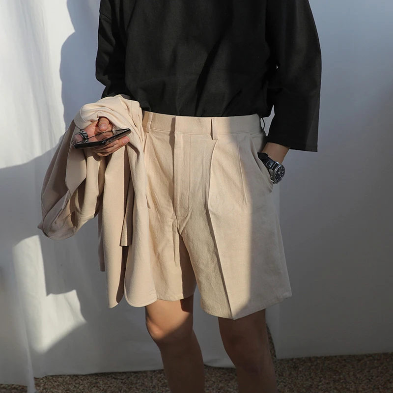 

Men's Casual Fashon Solid Color Short Trousers Comfortable Cotton Linen Board Shorts Male Clothing Newest Shorts 2023 W33