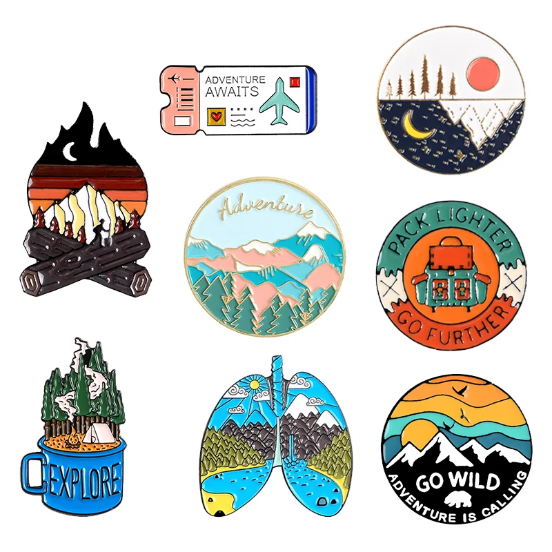 

Night Enamel Pin Custom Wild Camping Hiking Brooches Bag Clothes Lapel Pin Adventure Badge Jewelry Gift Outdoors Mountain Starry