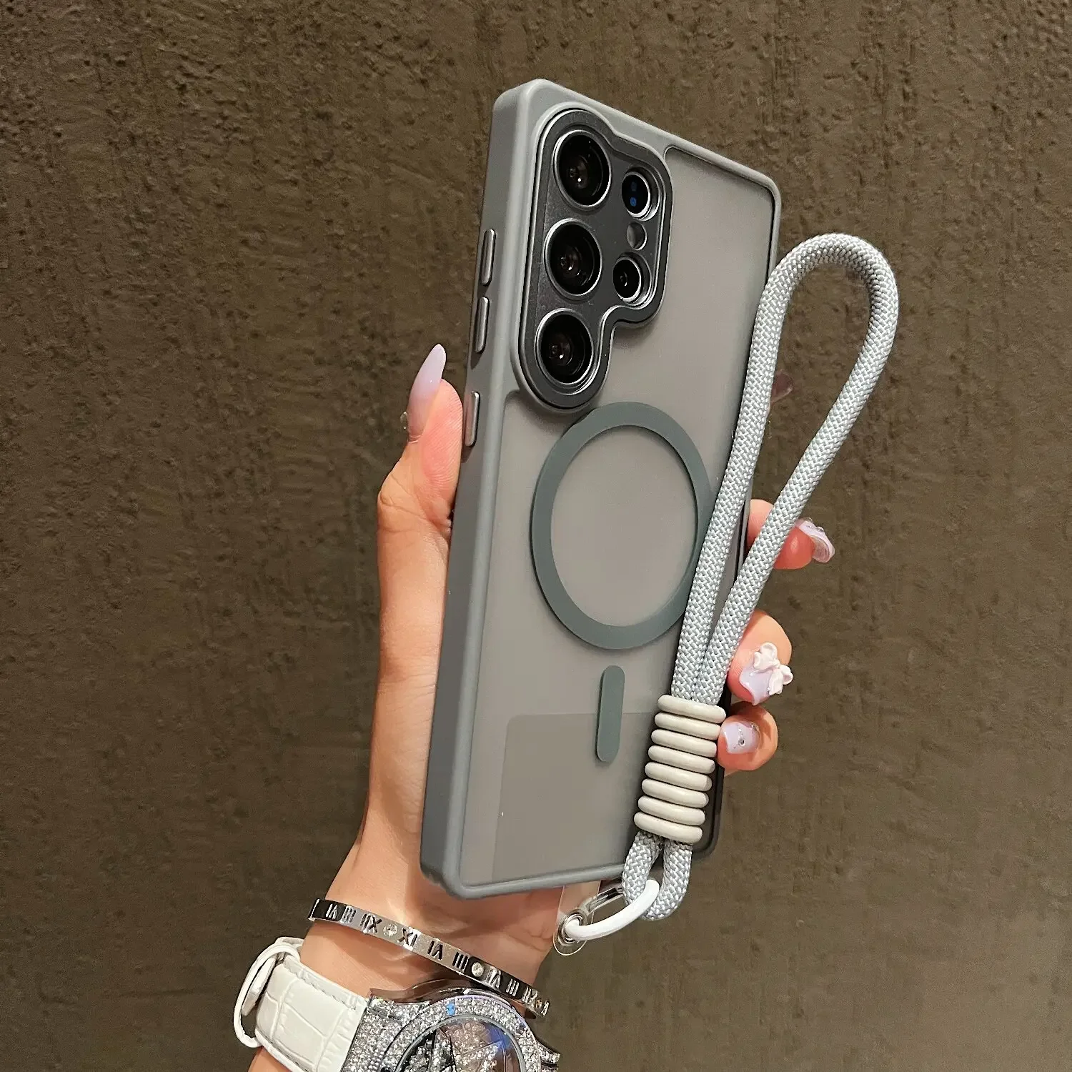 Luxury Matte Translucent Magnetic Phone Case with Lanyard