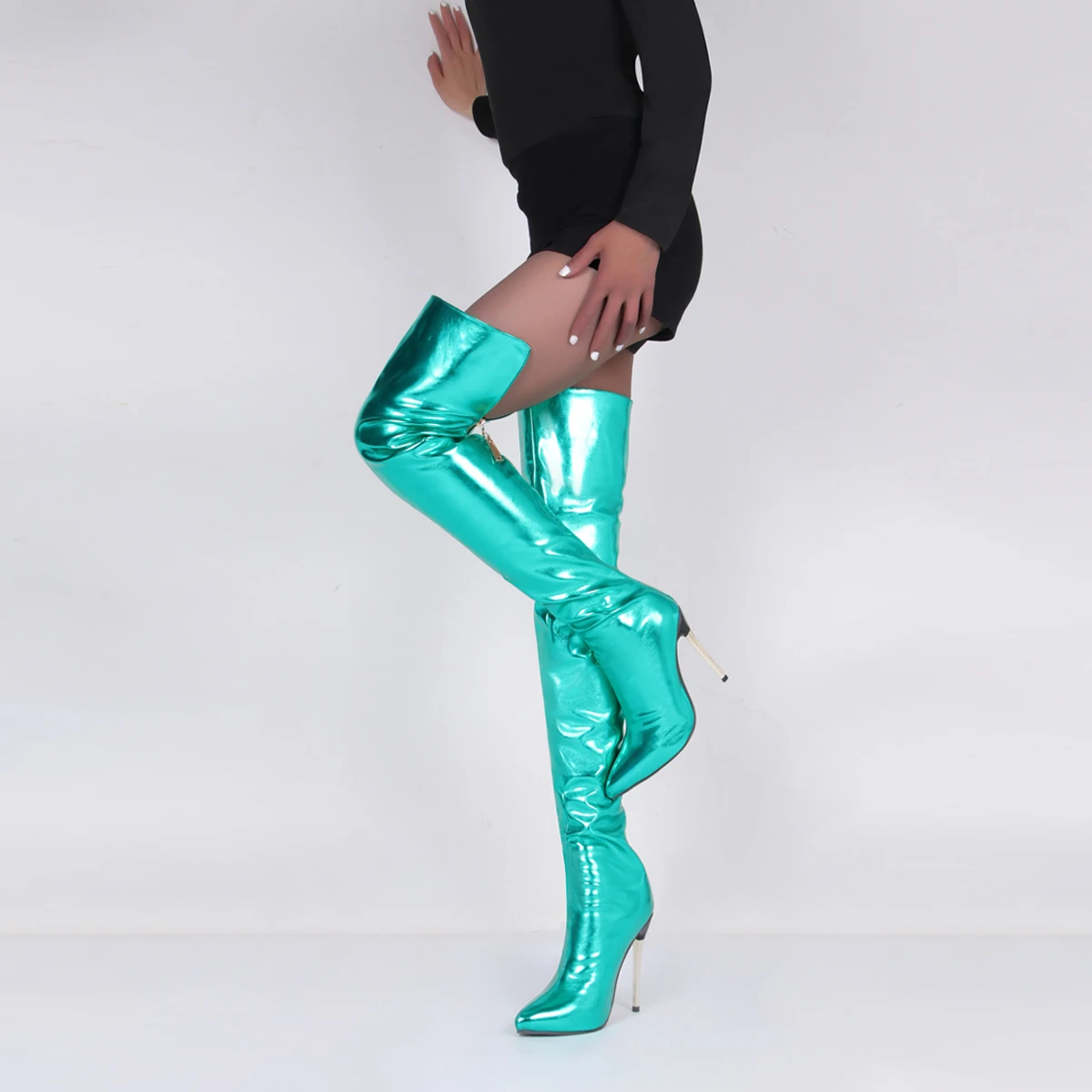 2024 Sexy Stiletto 11CM High Heels  Over The Knee Boots Women Shoes Pointed Toe Wide Calf Women's Boots With Back Zip