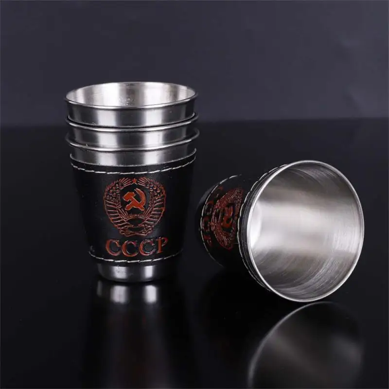 30ml Drinking Vessels Mini Stainless Steel Wine Beer Whiskey Cups With Leather Cover Bag Portable Outdoor Travel Cup