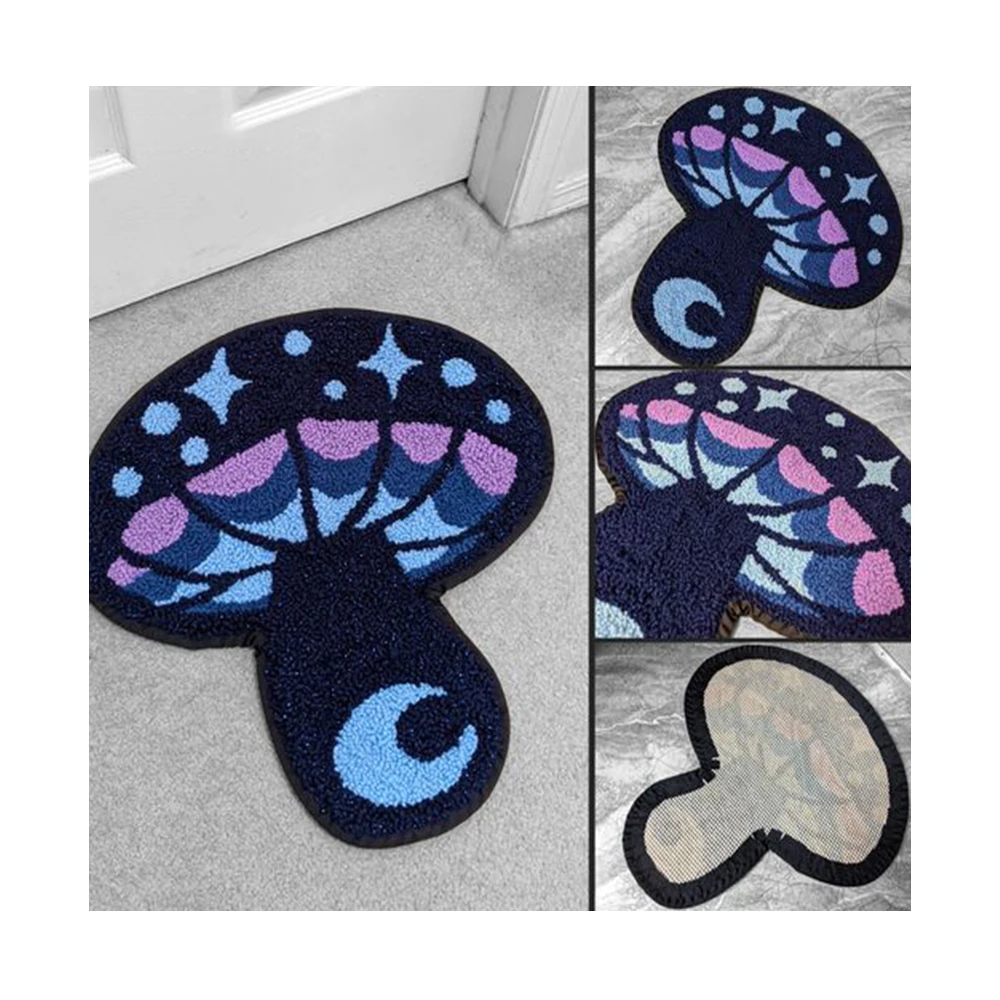 

Blue Round Mushroom Cartoon Star Rug Home Decor Custom Digital Printing Process Housewarming Gift Non-slip Decoration Carpet