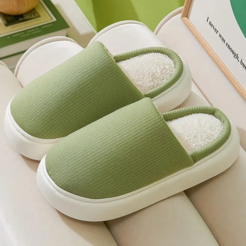 

Зимние теплые хлопковые тапочки, простые однотонные Вязаные тапочки для пар, удобные домашние тапочки с мягкой подошвой и толстой подошвой, новинка 2023