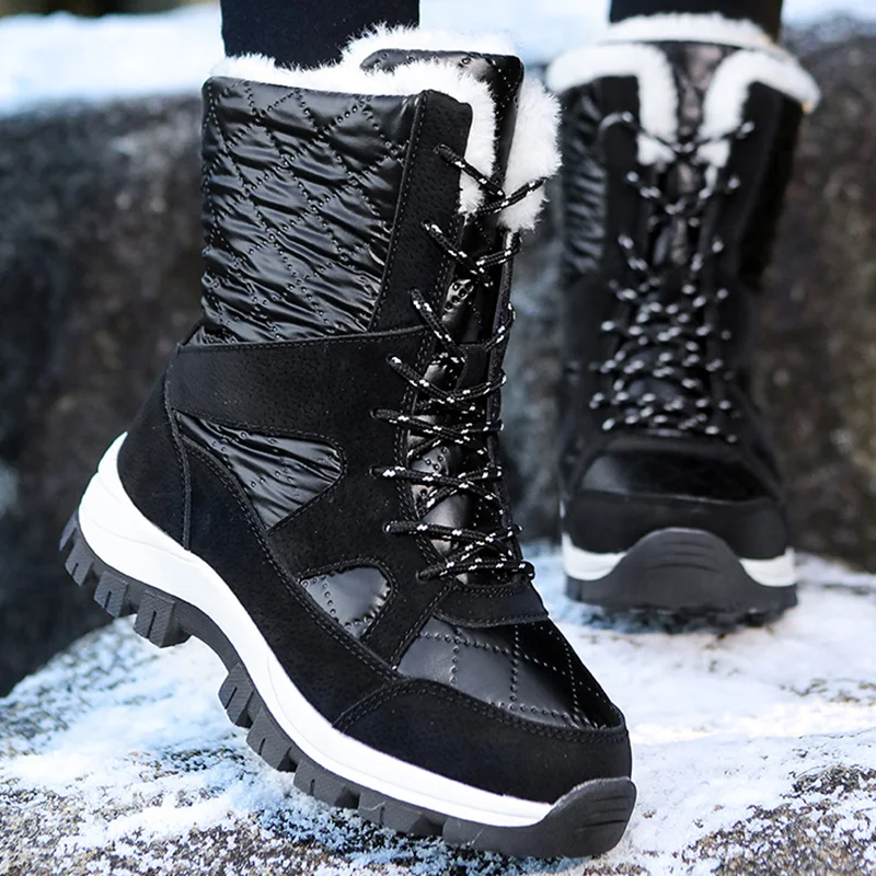 2022 Fashion Women Boots Snow Keep Warm Shoes Woman Waterproof Ladies Shoes Lace-Up Women's Boots Fur Botas Mujer Winter Boots