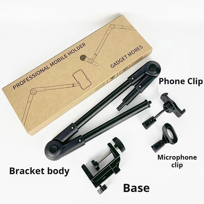3/8인치 표준 인터페이스가 있는 3단 마이크 붐 암 스탠드, 30cm+38cm 연장 암, 데스크탑 클램프 마운트, 마이크 및 휴대폰 겸용, 라이브 스트리밍 및 녹음용 전문 스탠드