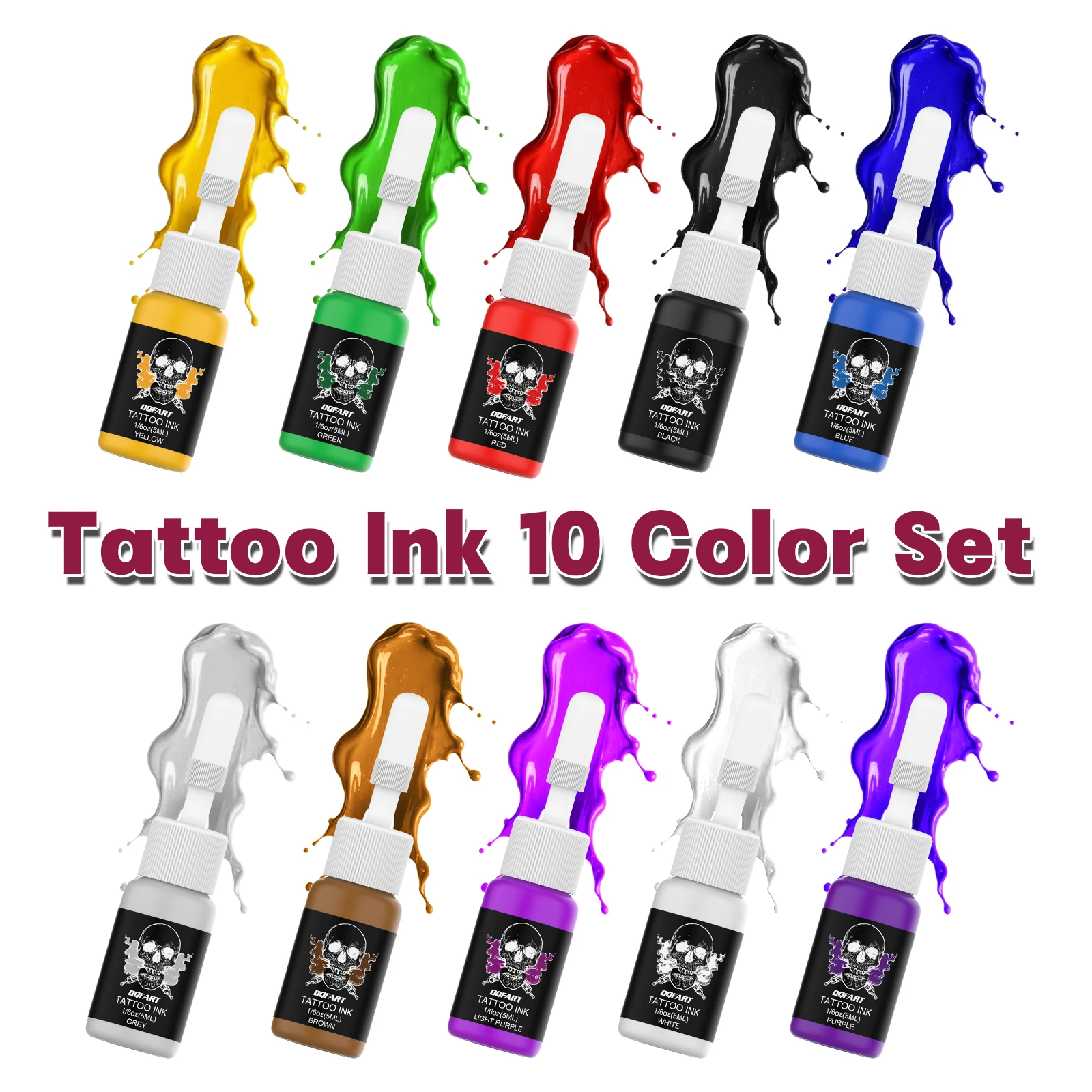 DQFART Tattoo Kit With 10Pcs 5ml Tattoo Ink 20Pcs Tattoo Ink Cups 10Pcs Tattoo Transfer Paper Tattoo Supplies Tattoo Accessories - 2
