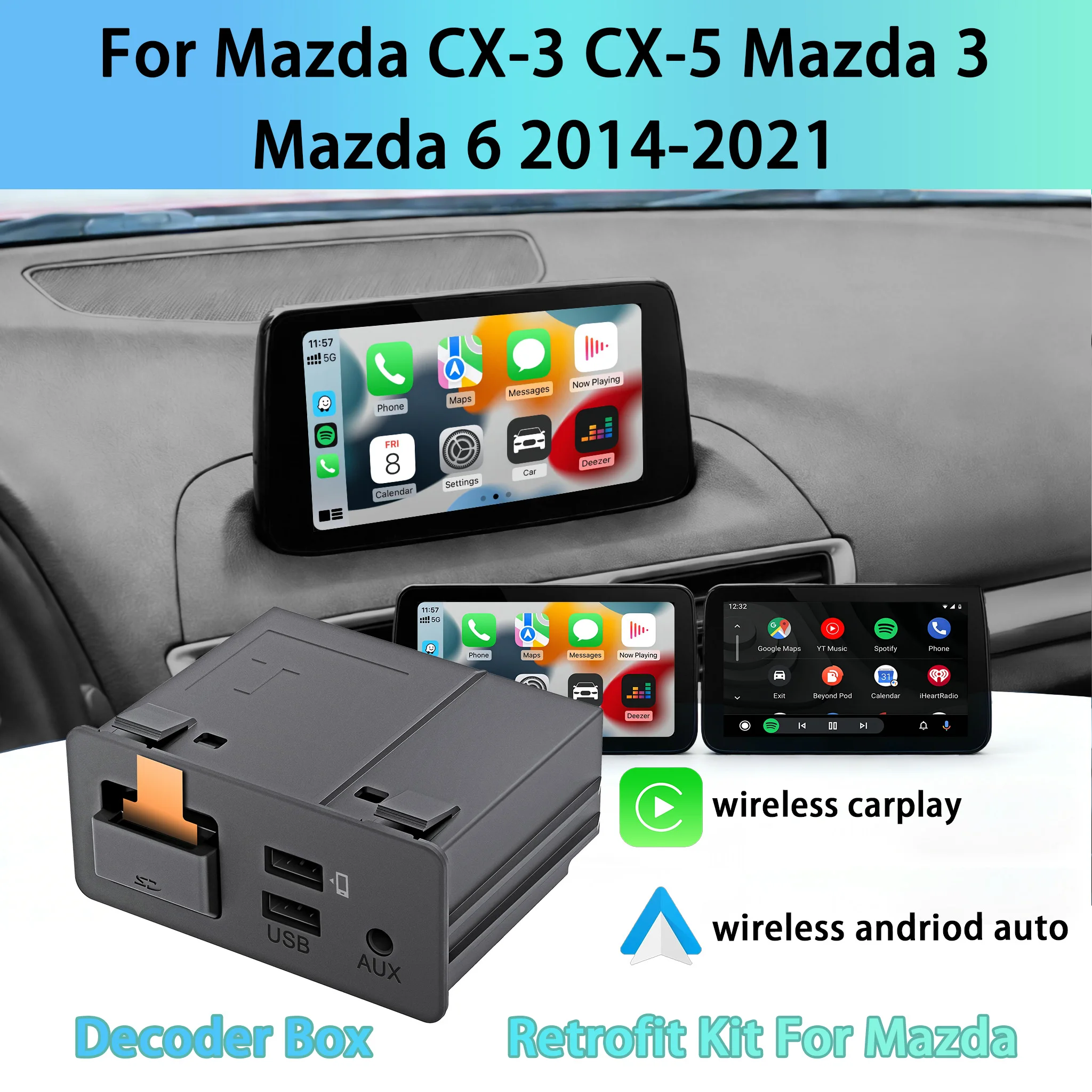 Adaptador Carplay Android Auto para Mazda 2 3 6 CX3 CX5 CX8 CX9 MX5, Actualización del Sistema MZD OEM, Kit de Adaptación con Hub USB, TK78669U0 1