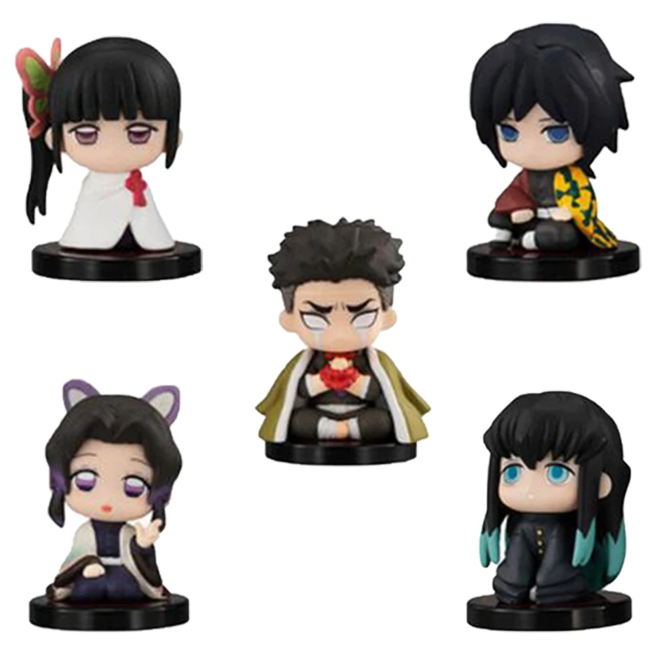 5-15pcs Q Version Demon Slayer Sitting Ghost Doll Tanjiro Nidouzi Inosuke Zenizu Toy Figural PVC Model Gift