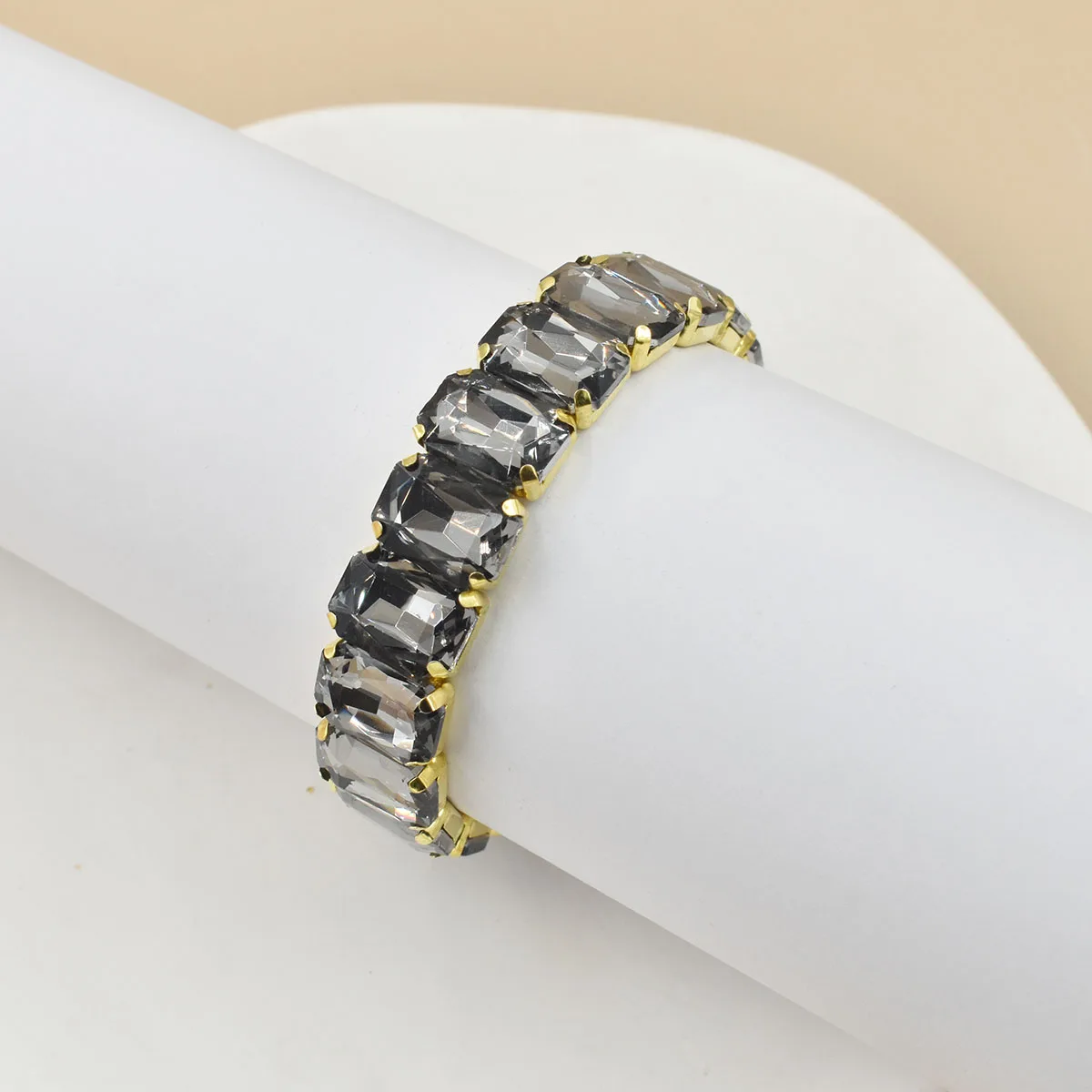 Colorful Geometric Crystal Square Elastic Bracelet – Boho Style