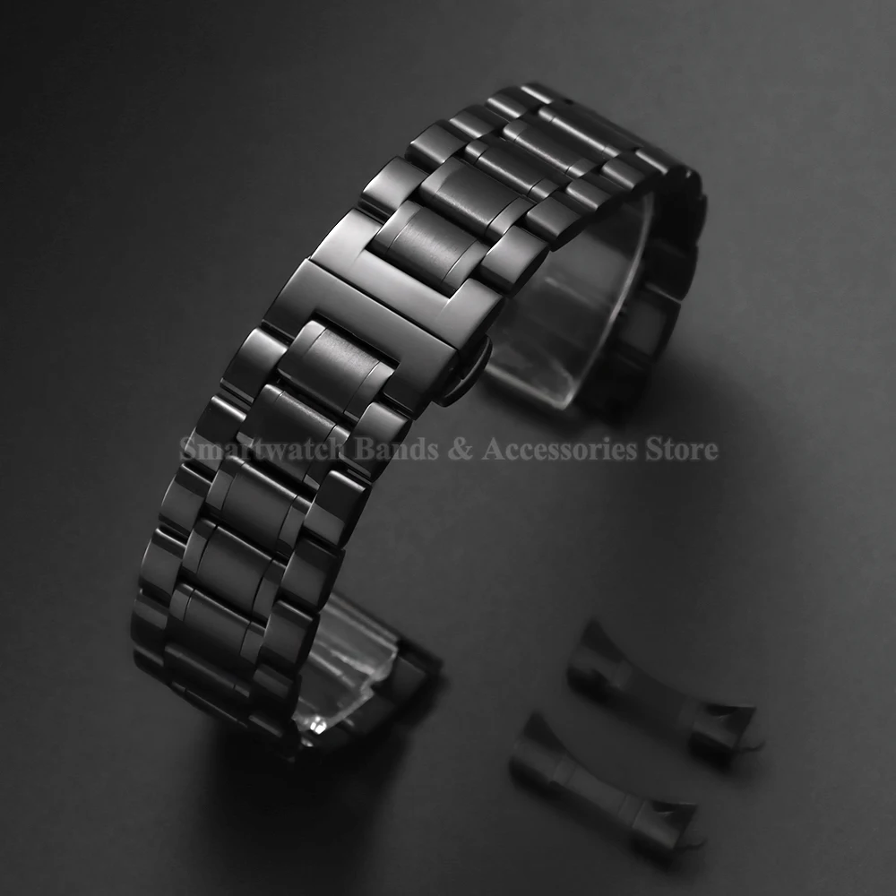 Elegant Stainless Steel Watch Strap with Butterfly Clasp - Flat & Curved Design