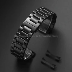 Elegant Stainless Steel Watch Strap with Butterfly Clasp - Flat & Curved Design - 18mm (Black)
