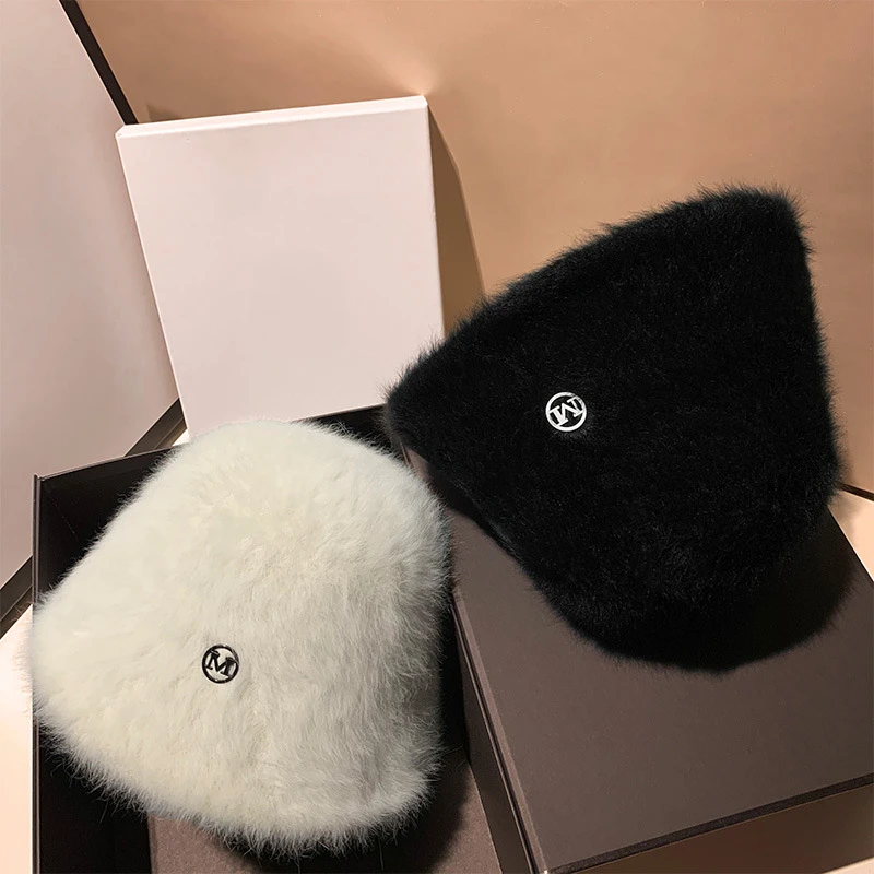 

Korean Women Fisherman Hat Rabbit Hair Warm Plush Basin Hat Autumn Winter Plush Thickened Solid Colored Round Top Fisherman Hat