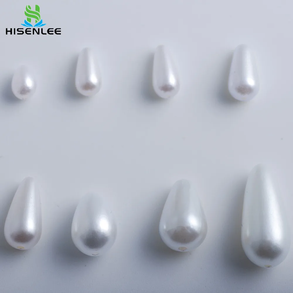 Hisenlee Multi-Size White ABS Water Drop Double Hole Imitation Pearl Needlework beads For Costume Jewelry Diy