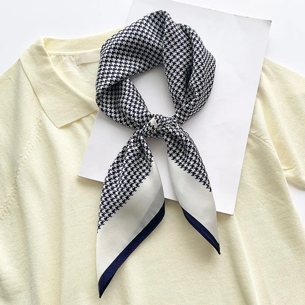 Houndstooth Bandana Casual Imitation Silk Neckerchief Head Wrap Bag Handle Charm Holiday Accessory Gift for Mother's Day printed scarf women scarves