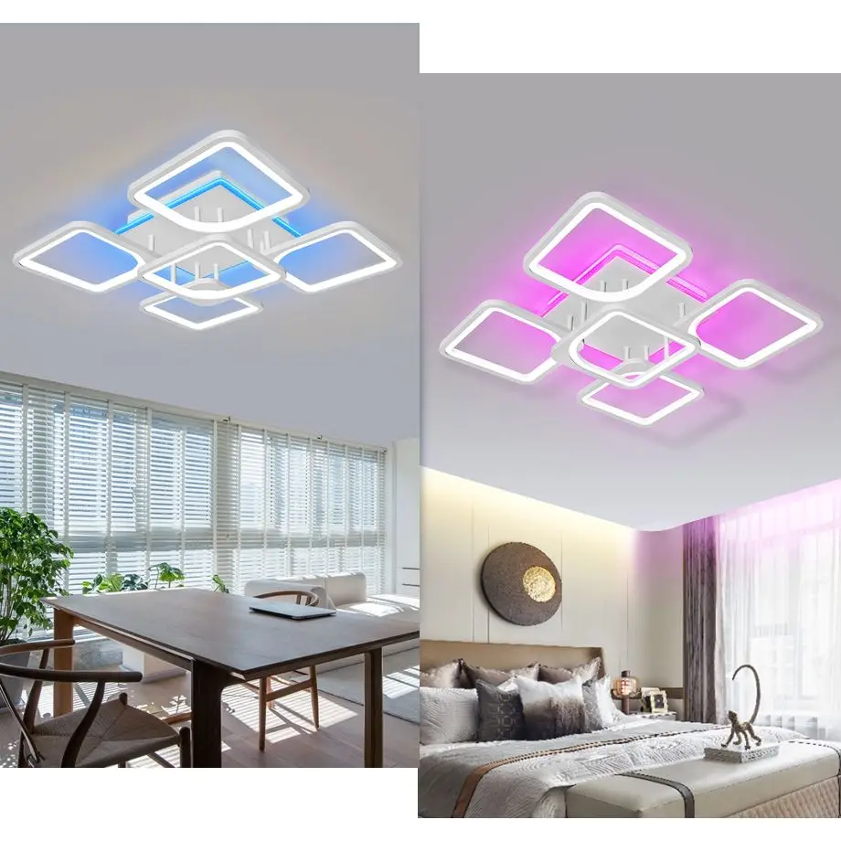 IRALAN 사각 금속 스마트 천장 램프, 조도 조절 LED 조명, 원격 제어, 거실 장 광택 실내 조명