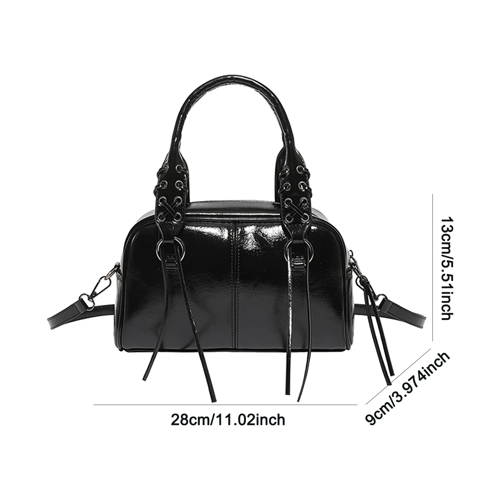 Women PU Tassels Top Handle Bag Grommet Eyelet Shoulder Bag Pillow Bag for Work Travel