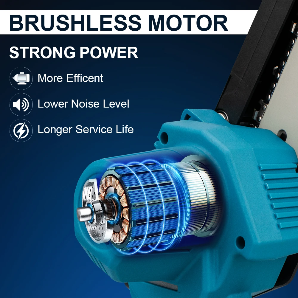 Gisam 8 Inch Electric Chainsaw Brushless Auto Oiler Portable Electric Saw for Makita 18V Battery Garden Woodworking Power Tool 5