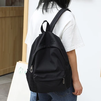 Women Schoolbag Waterproof Large Capacity School Backpack Smooth Zipper Solid Color Teens Girl Casual Daypack Bag Student Supply 1