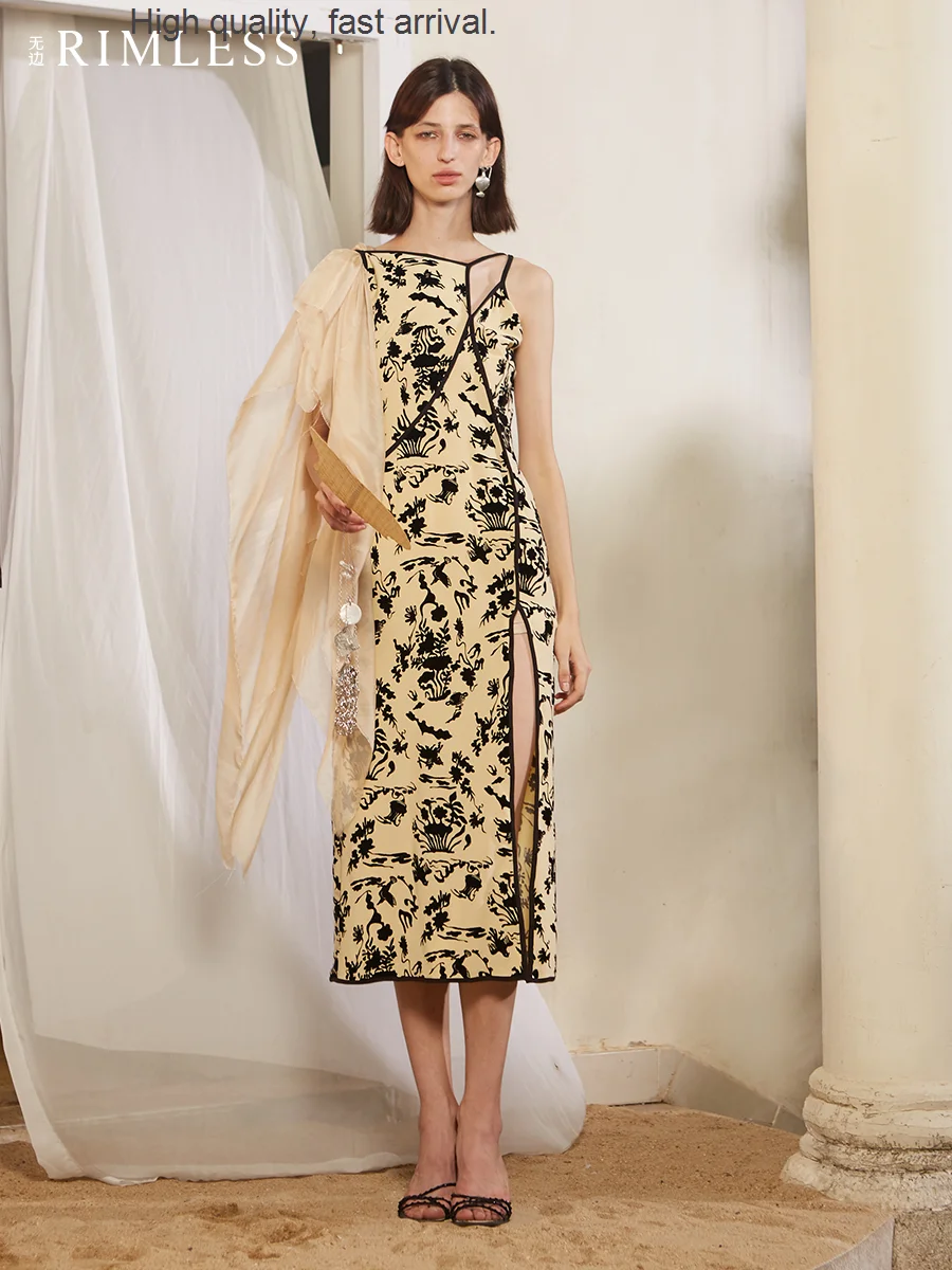 

Платье-Ципао женское с разрезом, бесшовное нишевое элегантное улучшенное Чонсам из ротанга в стиле ретро, черный и белый цвета