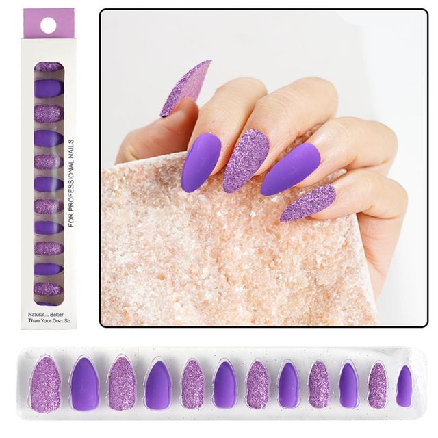 Matte False Nails Nail Art Fake Nails Gel Tips Full Cover Teardrop Shaped Artificial Press Nails Glitter Powder Fake Nails