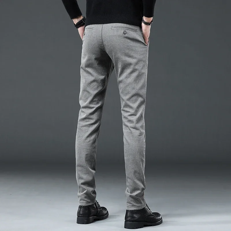 Men's Clothing England Pants Fashion Stretch Casual Trousers Business Slim Fit Plaid Pants stretch pants business pants men pants