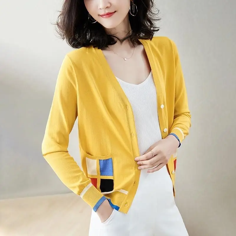 오피스 레이디 스웨터 단색 상의, 얇은 빈티지 코트, 캐주얼 단색 버튼, 긴팔 가디건, 가을 겨울