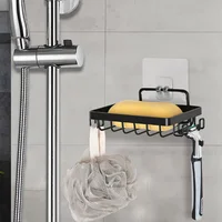 1PC wall mount perforation-free stainless steel soap rack Rack Drain rack with hook cosmetics storage box Bathroom shelf