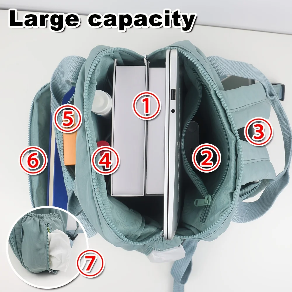 Women's Nylon Travel and School Backpack with Large Capacity and Multiple Pockets