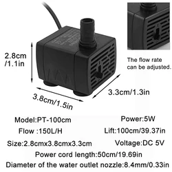 Ultra Quiet USB Aquarium Filtration & Water Circulation Pump - 5 W (PT - 100cm)
