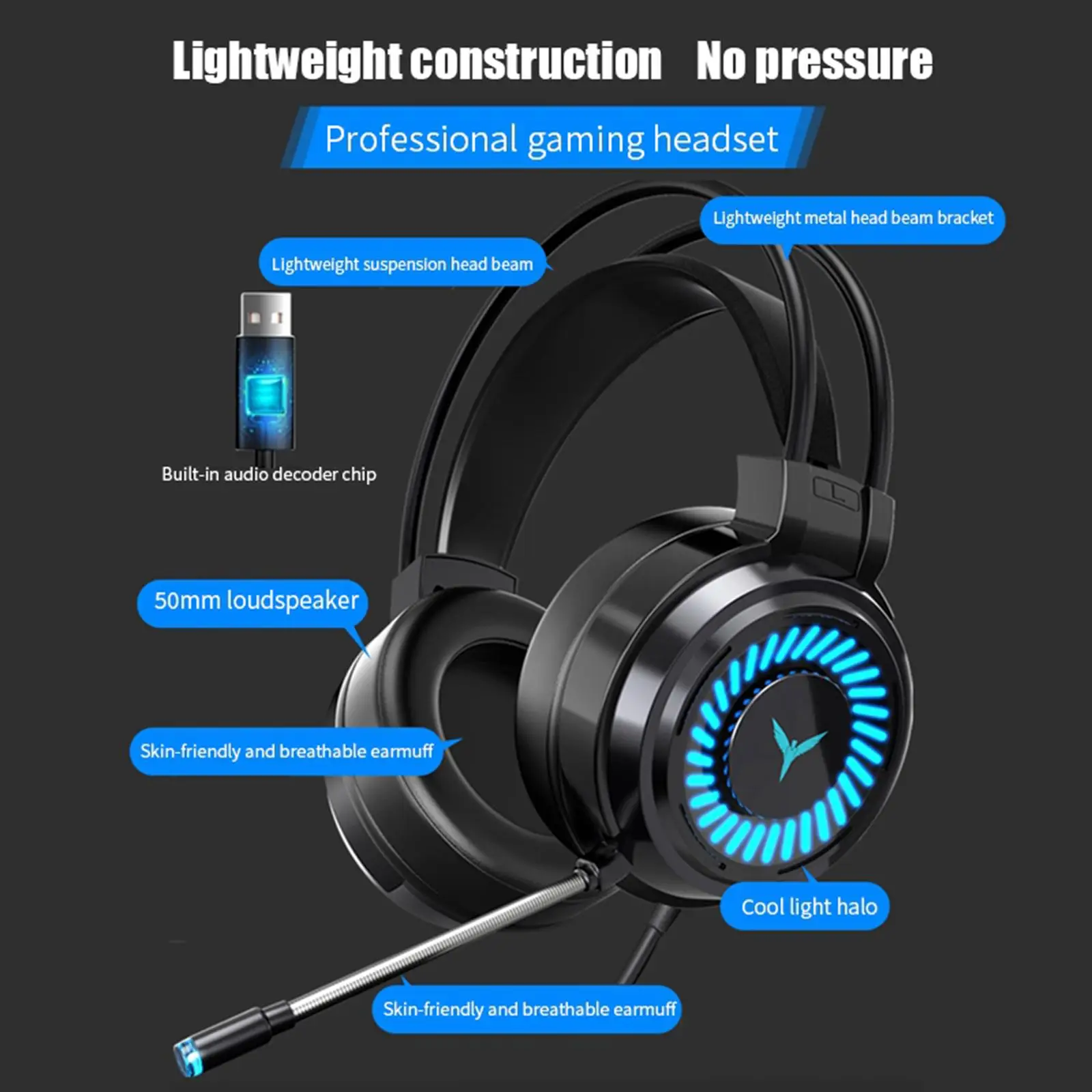Comfortable Colorful LED Light Gaming Headset for PC Laptop (3.5mm Male)