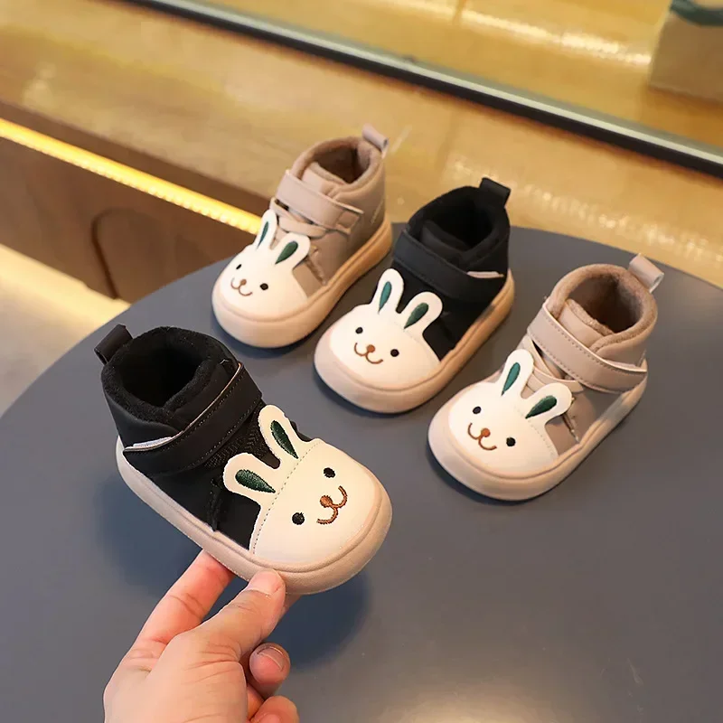 2024 Cartoon Bunny Cute Hook Loop Ankle Boots Children Fashion Non-slip Casual Cotton Shoes for Boys Girls Short Boots Toddlers