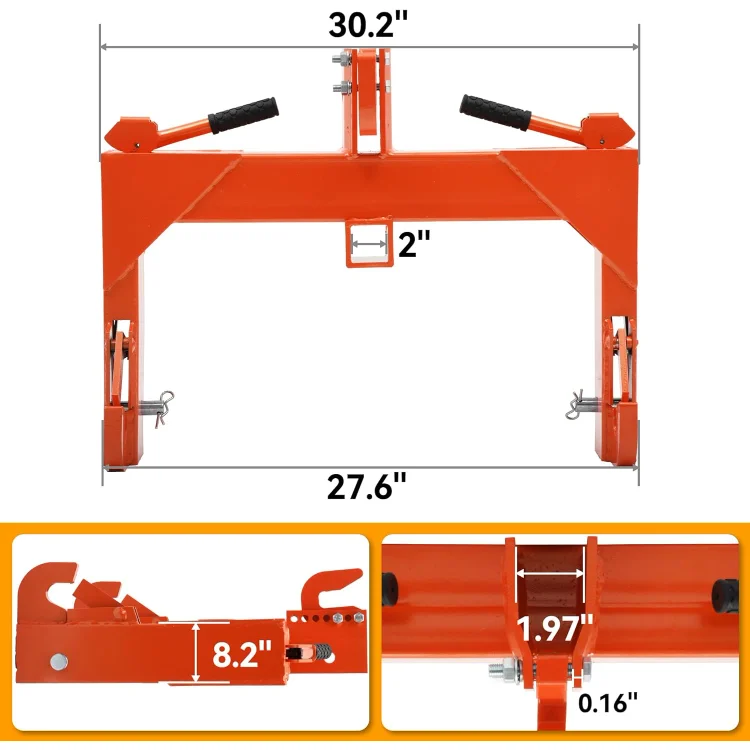 3 Point Quick Hitch fits Cat 1 with 2" Receiver, 3000lbs, Orange 4
