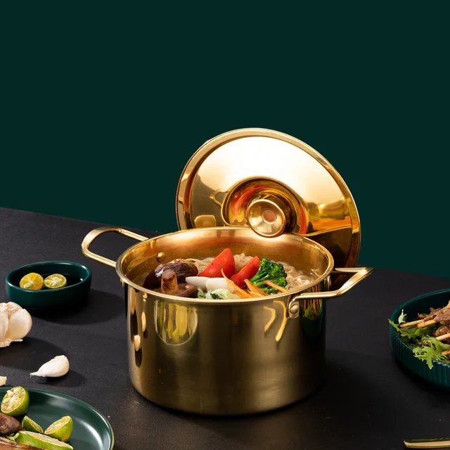 Gold Stainless Steel Kitchen Stew Pots Saucepan with Cover Durable Non-Stick Cooking Cookware Set for Induction Cooker - Image 3