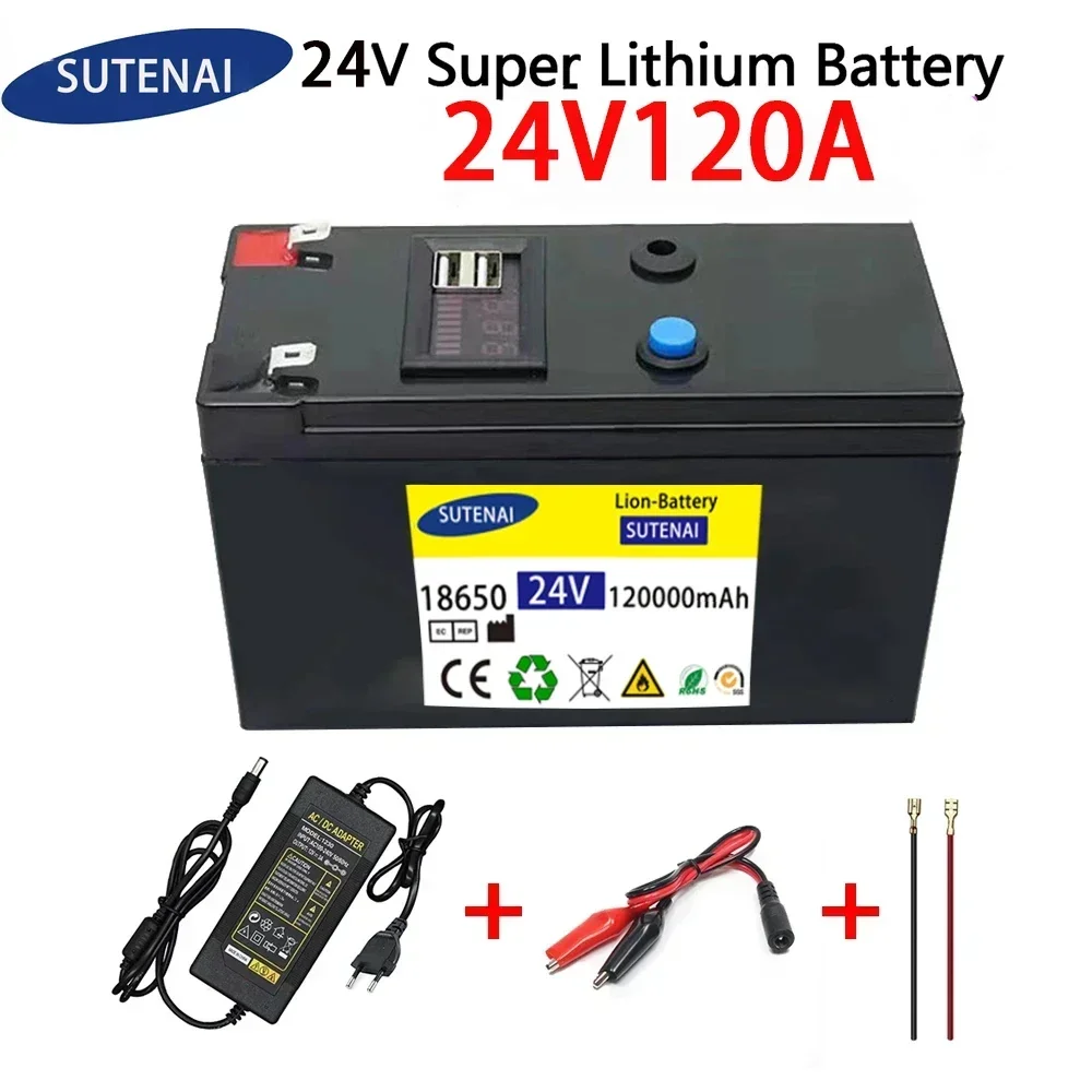 

24V Battery 120Ah 18650 lithium battery pack Rechargeable battery for solar energy electric vehicle battery+25.2v2A charger